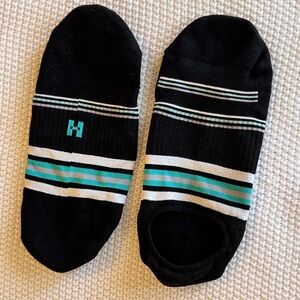 HUE No-Show Low Cut Black Turquoise Grey & White Striped Thin Women's Socks